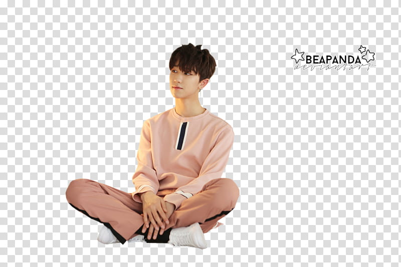 SEVENTEEN ALONE, man sitting wearing pink long-sleeved shirt transparent background PNG clipart