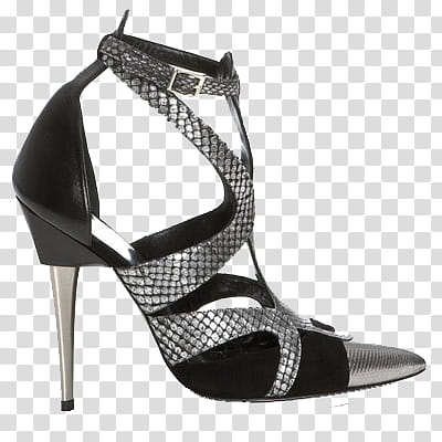 Shoes Mode Style, women's unpaired black and silver leather pointed-toe ankle-strap high heel sandal transparent background PNG clipart