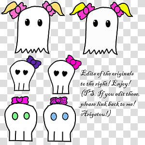 Girly Skulls and Ghost, six white ghost drawings transparent background PNG clipart