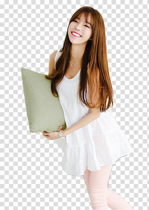 woman wearing white sleeveless dress holding gray pillow transparent background PNG clipart