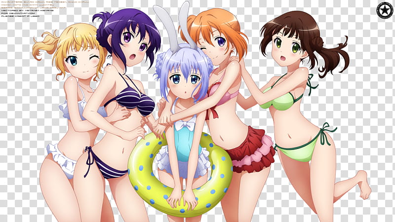 Gochuumon was Usage desu ka Group, female anime character wearing bikinis illustration transparent background PNG clipart