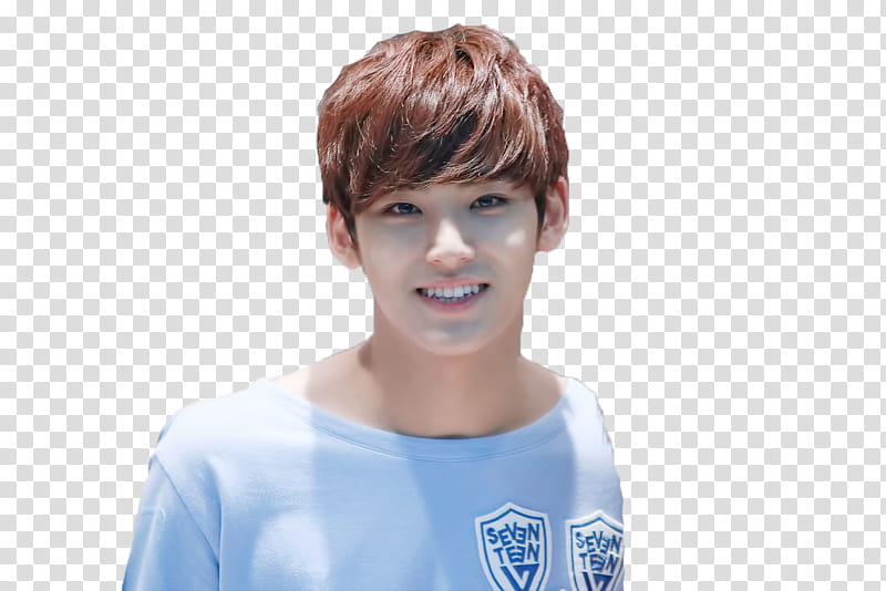 Wonwoo Mingyu, man in blue shirt smiling transparent background PNG clipart