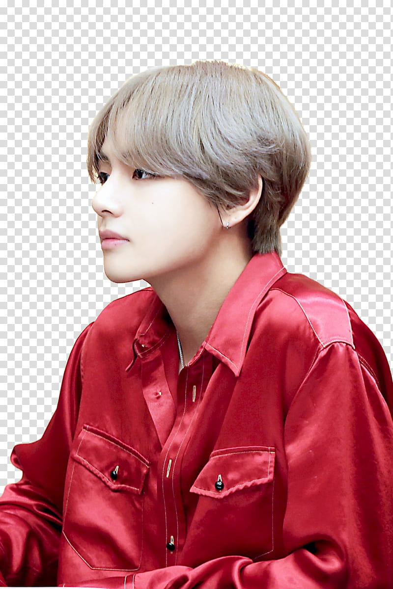 BTS V, man in red zip-up jacket transparent background PNG clipart