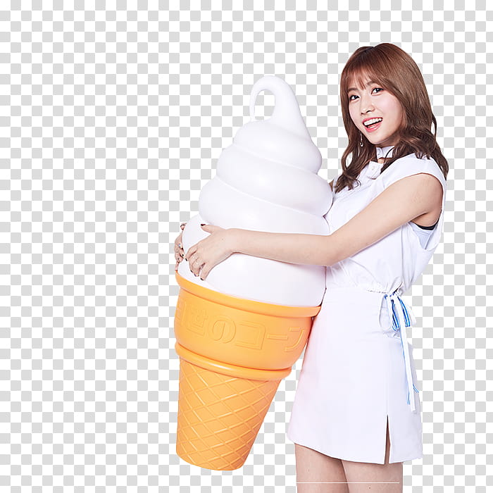 TWICE, woman holding giant ice cream decor transparent background PNG clipart