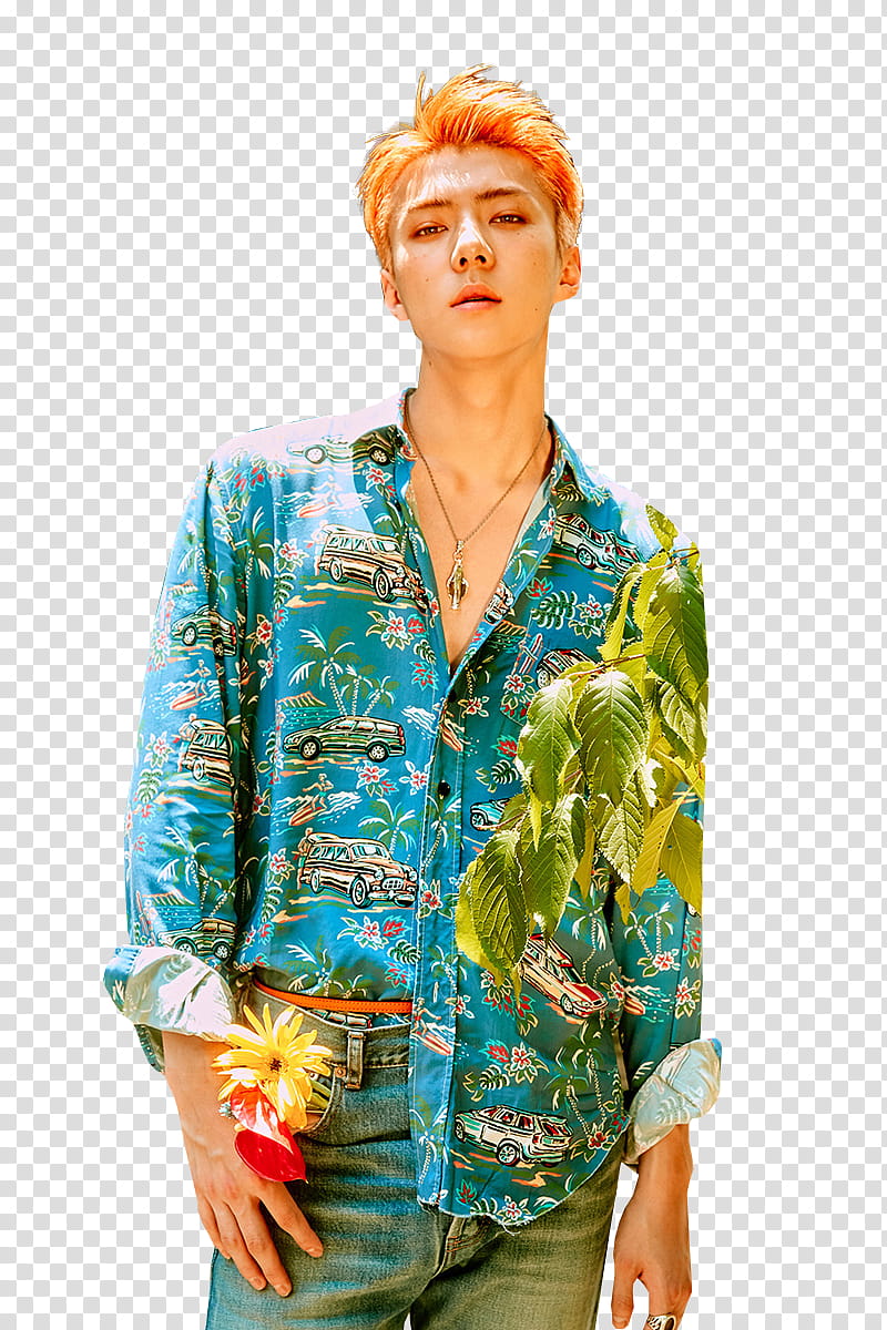 SEHUN EXO THE WAR KO KO BOP , man standing while holding yellow flower transparent background PNG clipart