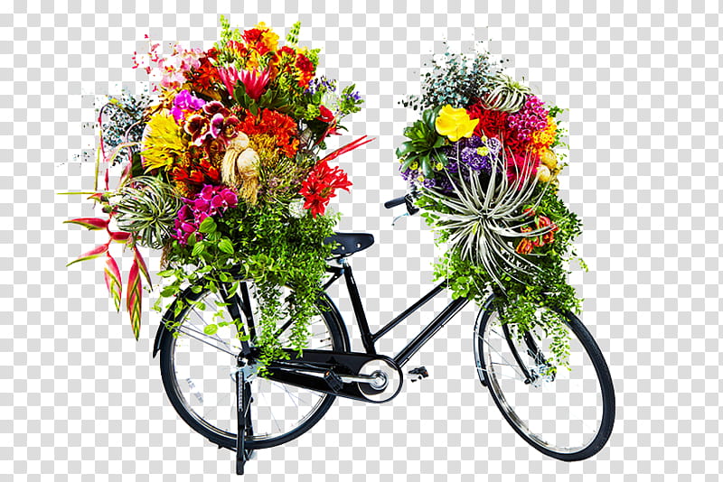 , black bicycle with flowers illustration transparent background PNG clipart