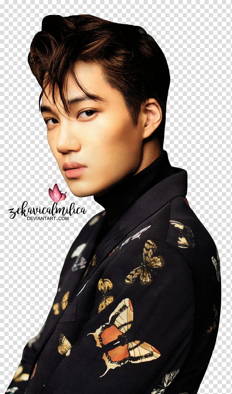 EXO Kai l Optimum Thailand, man wearing black and white butterfly print shirt transparent background PNG clipart