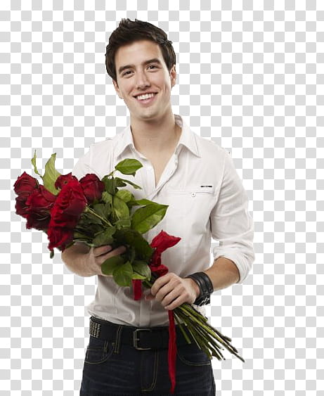 Logan Henderson, man holding bouquet of red roses transparent background PNG clipart