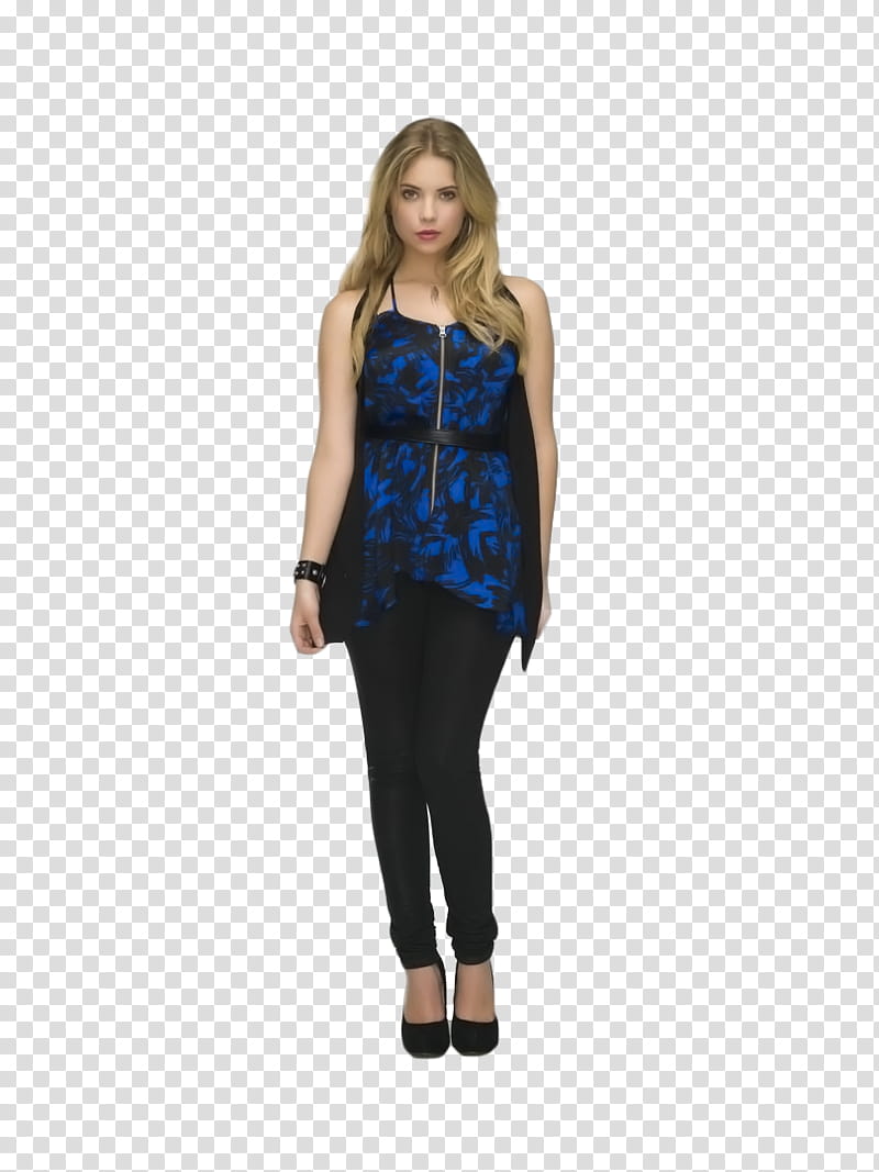 Pretty Little Liars GIRLS BUENA CALIDAD, woman wearing blue and black lace top and skinny pants transparent background PNG clipart