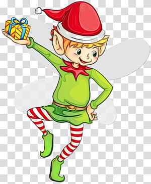 Christmas elf, Watercolor, Paint, Wet Ink,  Cartoon, Christmas 
, Leprechaun, Pleased transparent background PNG clipart thumbnail
