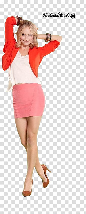 Candice Accola, woman standing on left foot with both hands holding nape transparent background PNG clipart