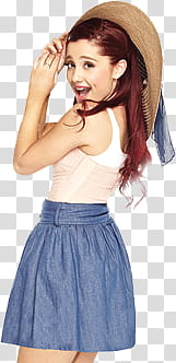 Ariana Grande, Arianna Grande wearing blue skirt and white tank top transparent background PNG clipart