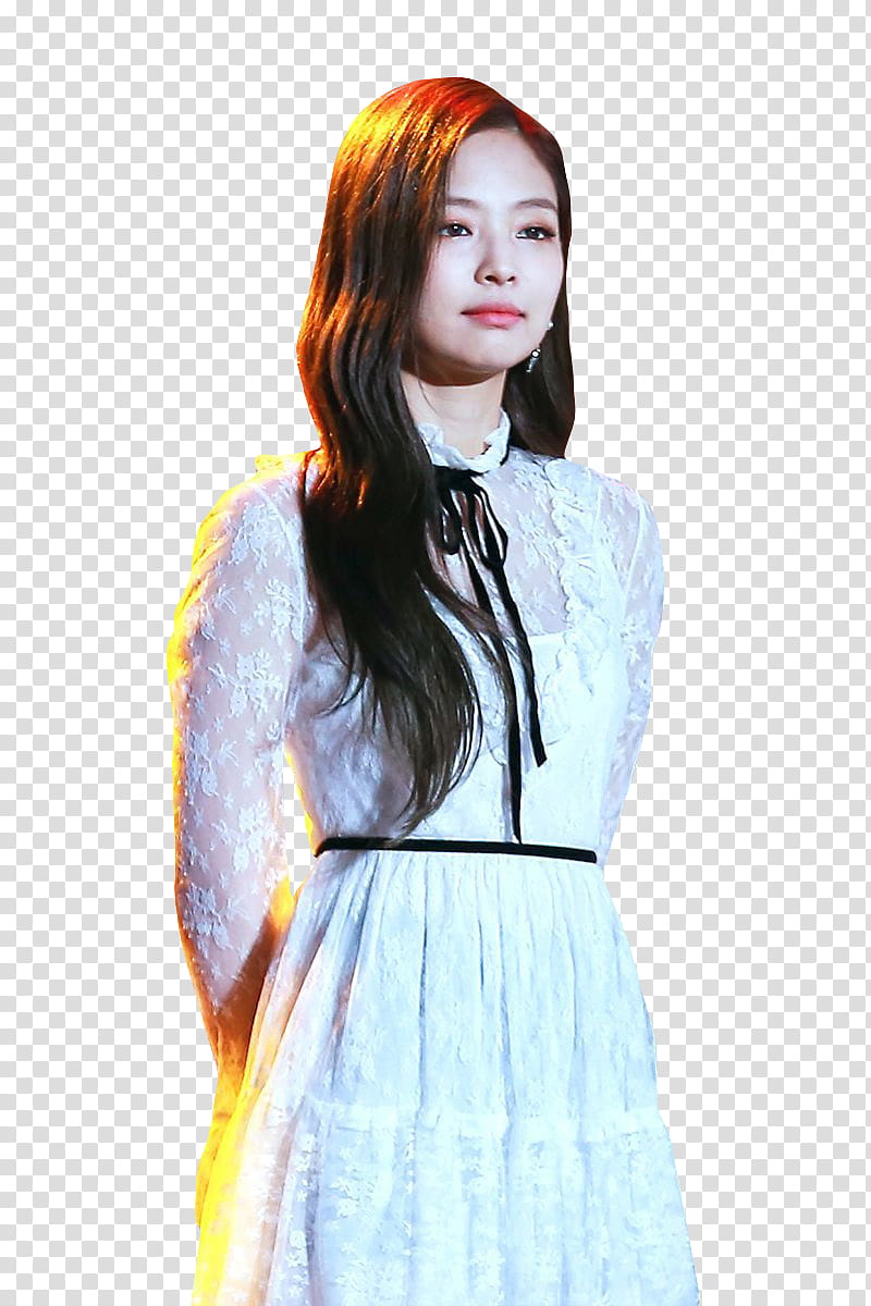 JENNIE BLACKPINK, woman wearing white floral long-sleeved dress transparent background PNG clipart