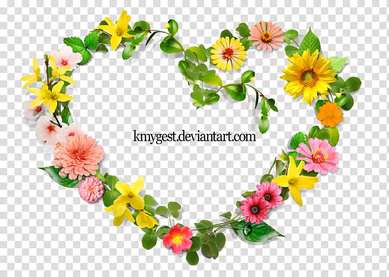 Flowers Heart, yellow and pink floral art transparent background PNG clipart