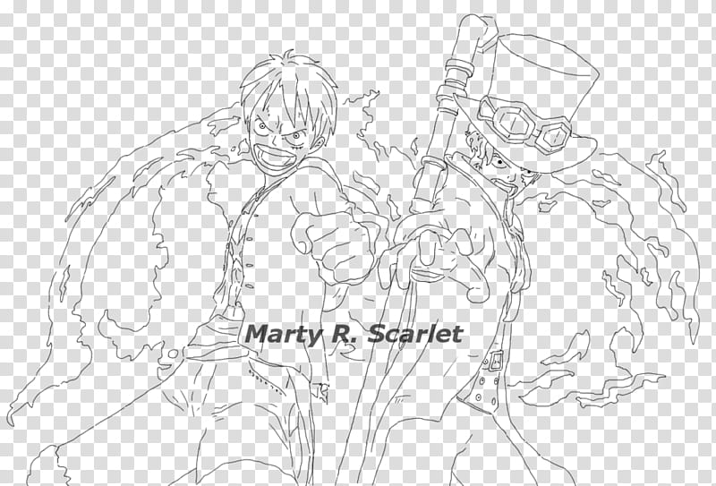 Rufy and Sabo Lineart transparent background PNG clipart