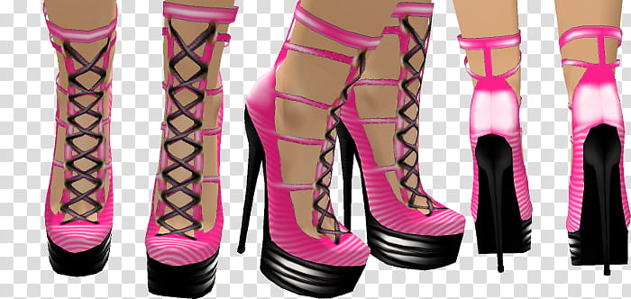 Laced Corset Shoe, pair of pink and black strappy lace up platform stiletto pumps transparent background PNG clipart