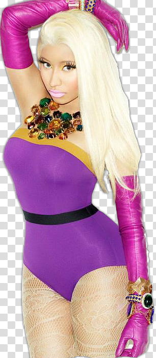 Nicki Minaj, Nicki Minaj in purple bodysuit transparent background PNG clipart