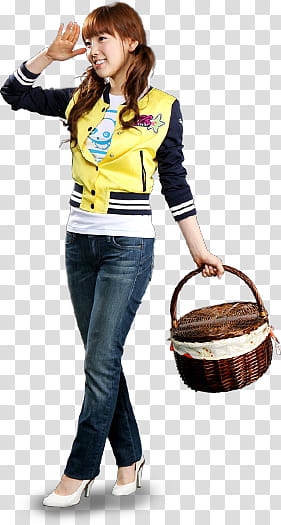 , woman holding wicker basket transparent background PNG clipart