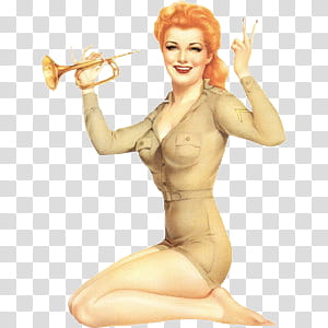  pin up girls , woman holding trumpet illustration transparent background PNG clipart