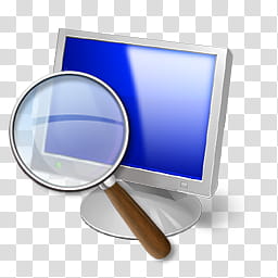 Vista RTM WOW Icon , Search Computer, gray computer monitor and magnifying glass illustration transparent background PNG clipart