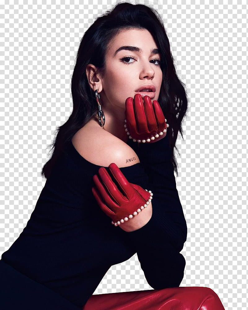 Dua Lipa, woman in red leather gloves transparent background PNG clipart
