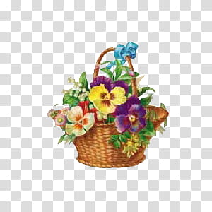 Flores, assorted flowers in basket transparent background PNG clipart