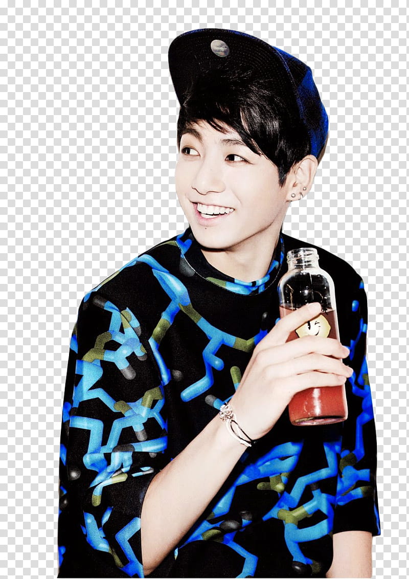 Jungkook Render, man wearing blue and black dress shirt holding glass bottle transparent background PNG clipart