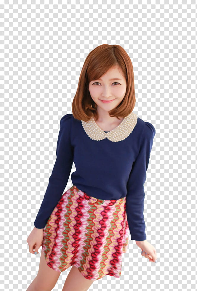 RENDER Ulzzang Girl, cutout of woman in Peter Pan collar long-sleeved shirt and multicolored mini skirt transparent background PNG clipart