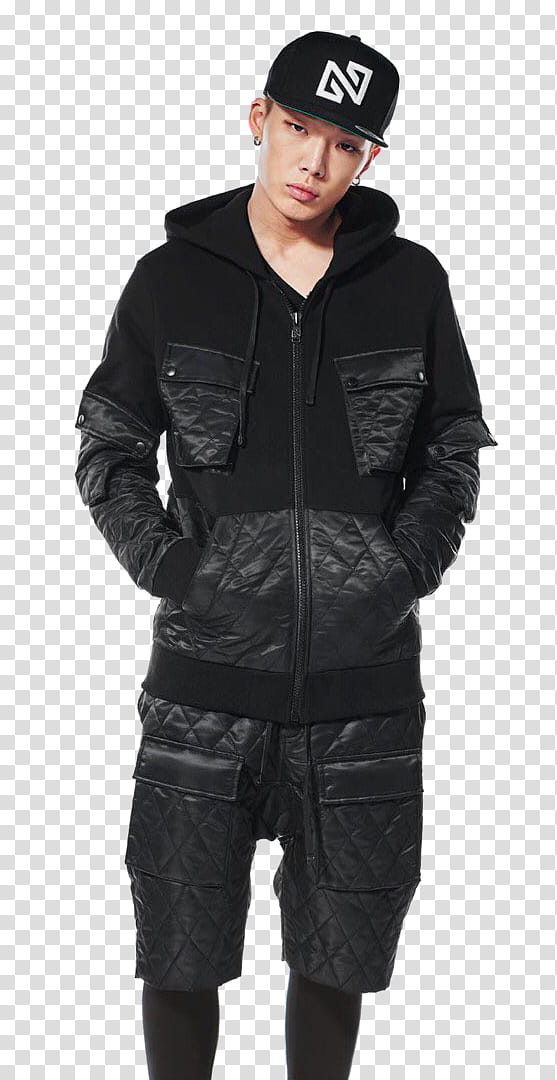 iKON B I n BOB, man wearing black zip-up jacket transparent background PNG clipart