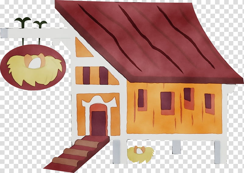 Watercolor Drawing, Paint, Wet Ink, Chicken, Chicken Coop, Cartoon, House, Building transparent background PNG clipart