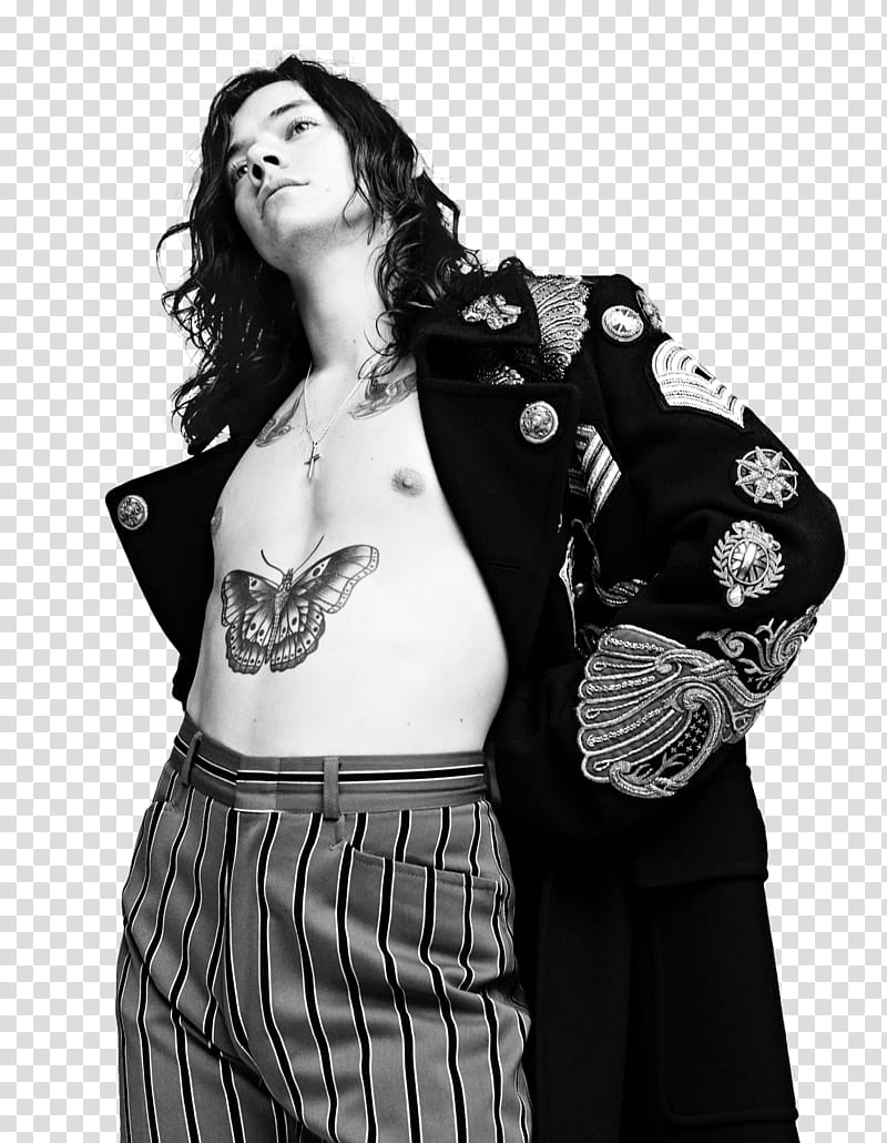 Harry Styles, grayscale of man in black coat transparent background PNG clipart