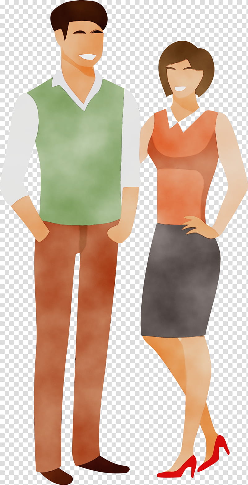 Orange, Couple, Lover, Watercolor, Paint, Wet Ink, Clothing, Standing transparent background PNG clipart