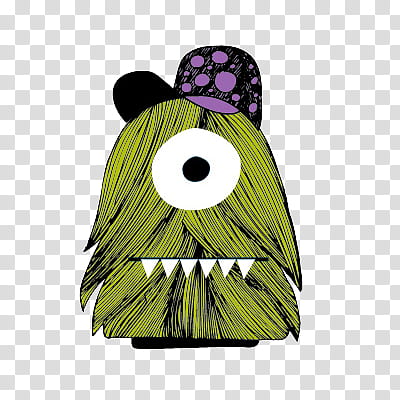 Funny Monsters, green cyclops wearing hat illustration transparent background PNG clipart