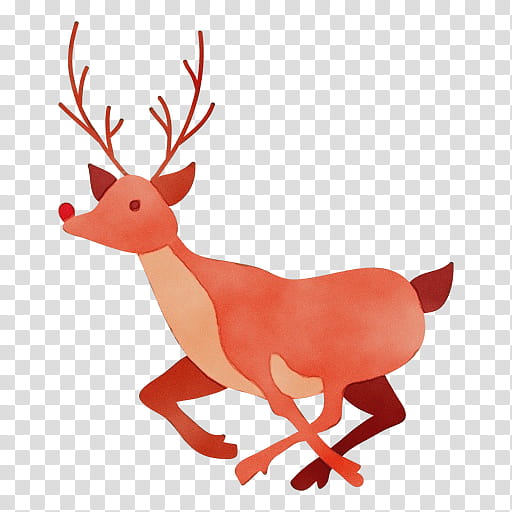 Watercolor Animal, Paint, Wet Ink, Reindeer, Antler, Red, Animal Figure, Elk transparent background PNG clipart