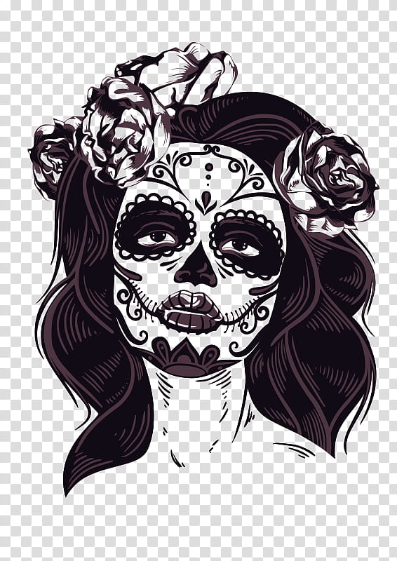 Day Of The Dead Skull, Tshirt, La Calavera Catrina, Top, Scoop Neck, Mens Asics Premium Crew Neck Tee, Sleeve, Face transparent background PNG clipart