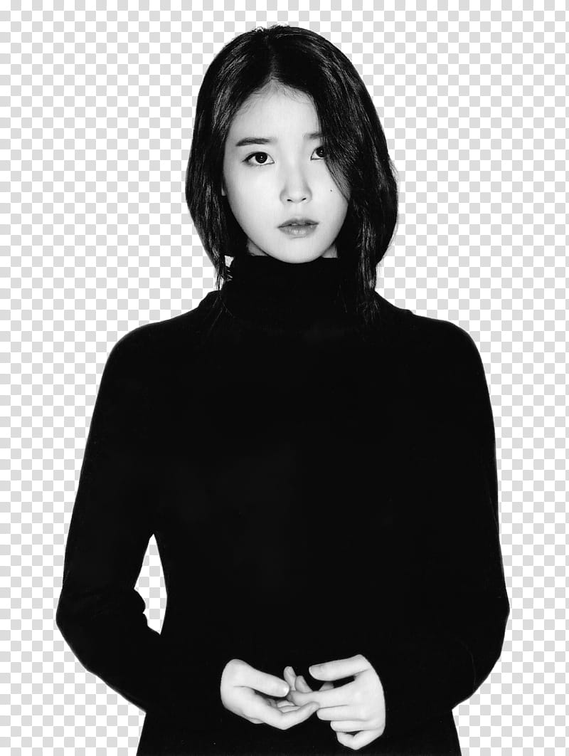 IU, grayscale of woman in turtleneck sweater transparent background PNG clipart