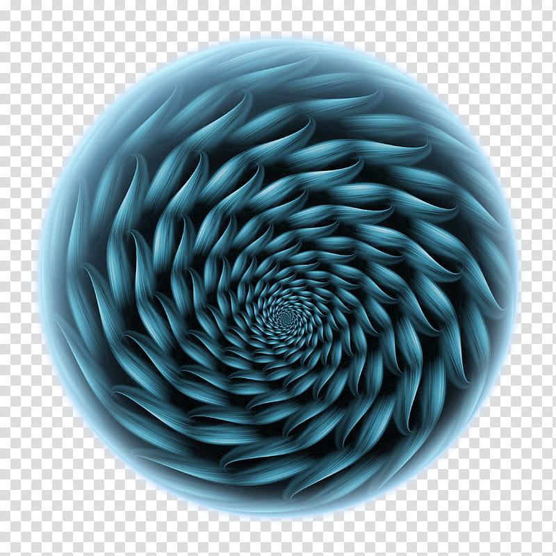 Fune fractal orbs, blue and black spiral ball artwork transparent background PNG clipart