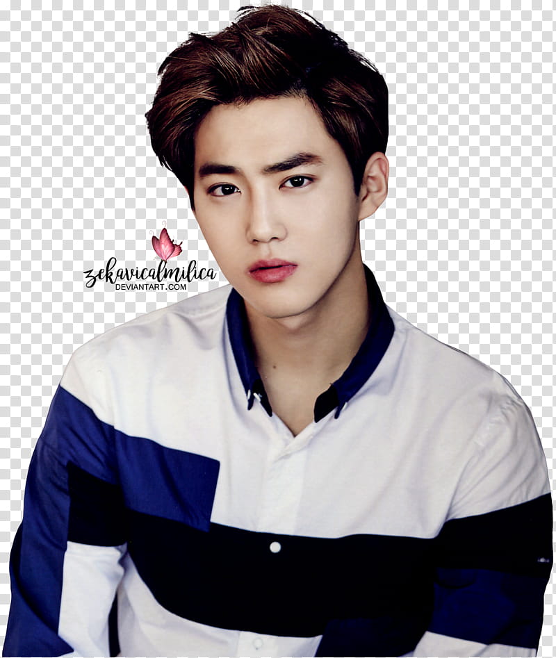 EXO Suho  Season Greetings, man wearing black, blue, and white shirt transparent background PNG clipart