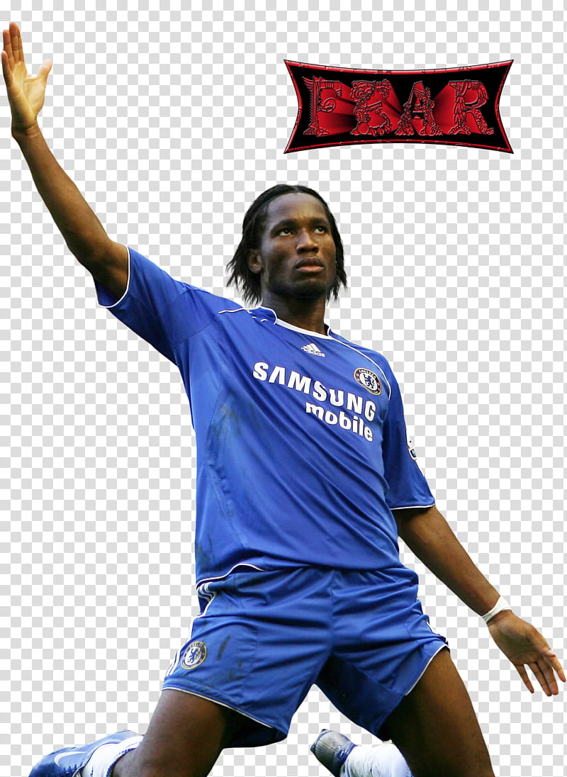 Drogba, man wearing blue jersey transparent background PNG clipart