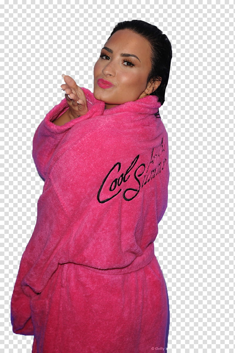 Demi Lovato, woman wearing pink robe looking over her left shoulder transparent background PNG clipart