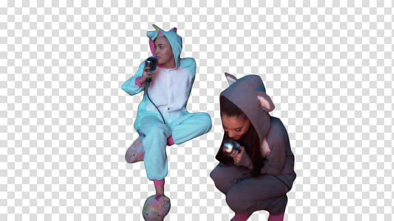 Ariana And Miley , two person wearing teal and brown bunny costumes transparent background PNG clipart