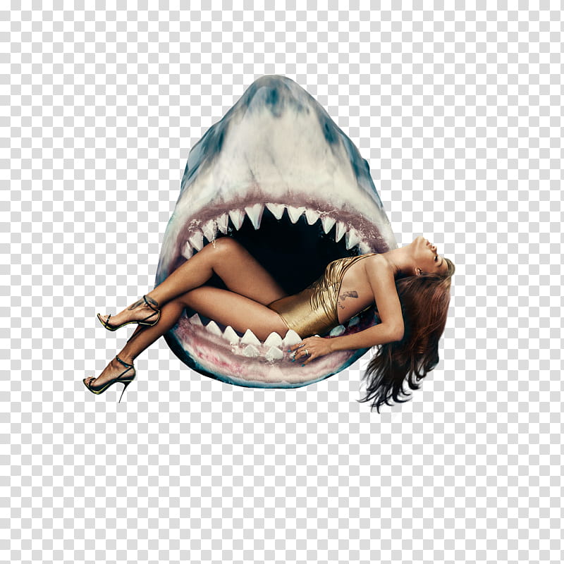 Rihanna, shark eating woman wearing brown swimsuit transparent background PNG clipart