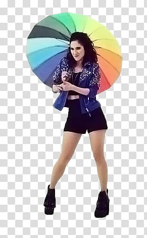 Lodovica Comello, woman standing under multicolored umbrella while smiling transparent background PNG clipart