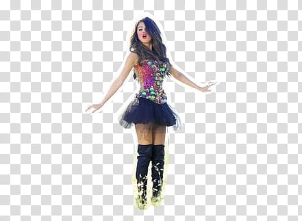 Selena Gomez, dancing woman in blue and pink dress transparent background PNG clipart