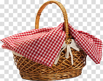 Spring, red and white plaid mat and picnic basket transparent background PNG clipart