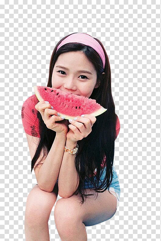 Oh My Girl, woman eating watermelon transparent background PNG clipart