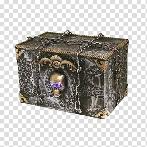 Pirates, gray and brown metal chest with chain transparent background PNG clipart