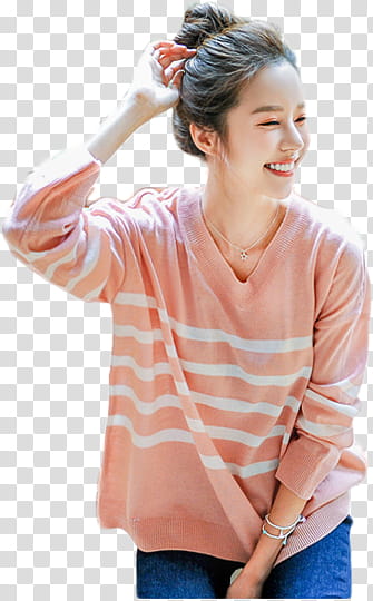 woman wearing pink and white striped sweatshirt transparent background PNG clipart