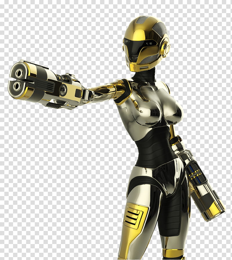 Female Android , yellow and black soldier woman robot transparent background PNG clipart