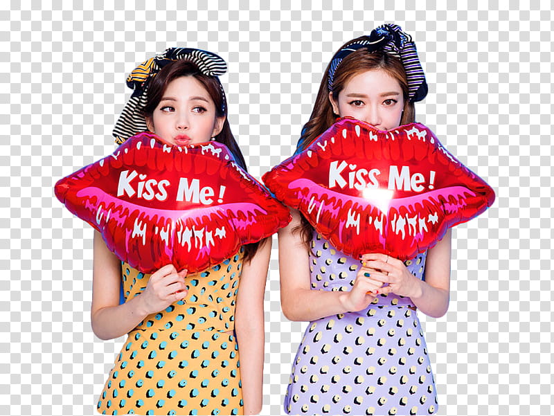 Ulzzang Couple, two girls holding red lips balloon transparent background PNG clipart
